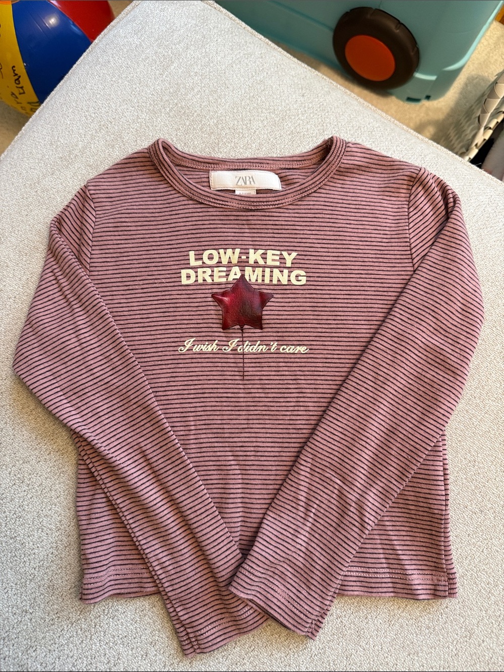 Zara Mauve Pink Striped Long-Sleeve Tee with Star Graphic